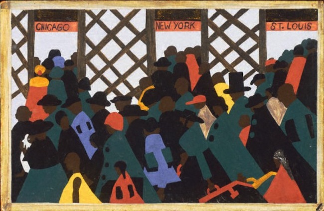 Jacob Lawrence, The Migration Series, Panel no. 1- During World War I there was a great migration north by southern African Americans, 1940-1941